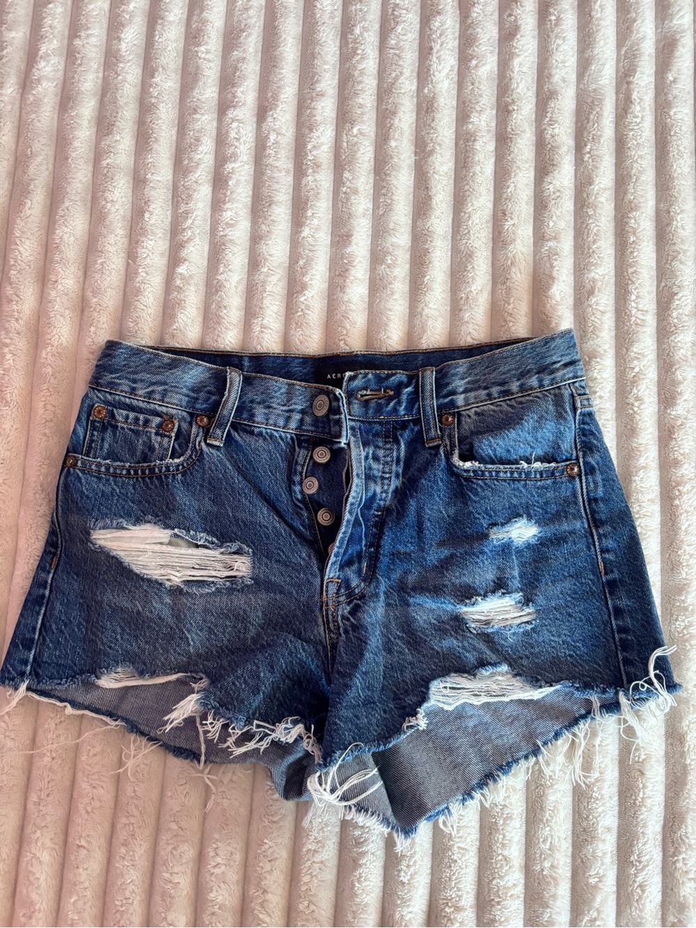 Aeropostale Dark Blue Distressed Denim Shorts
